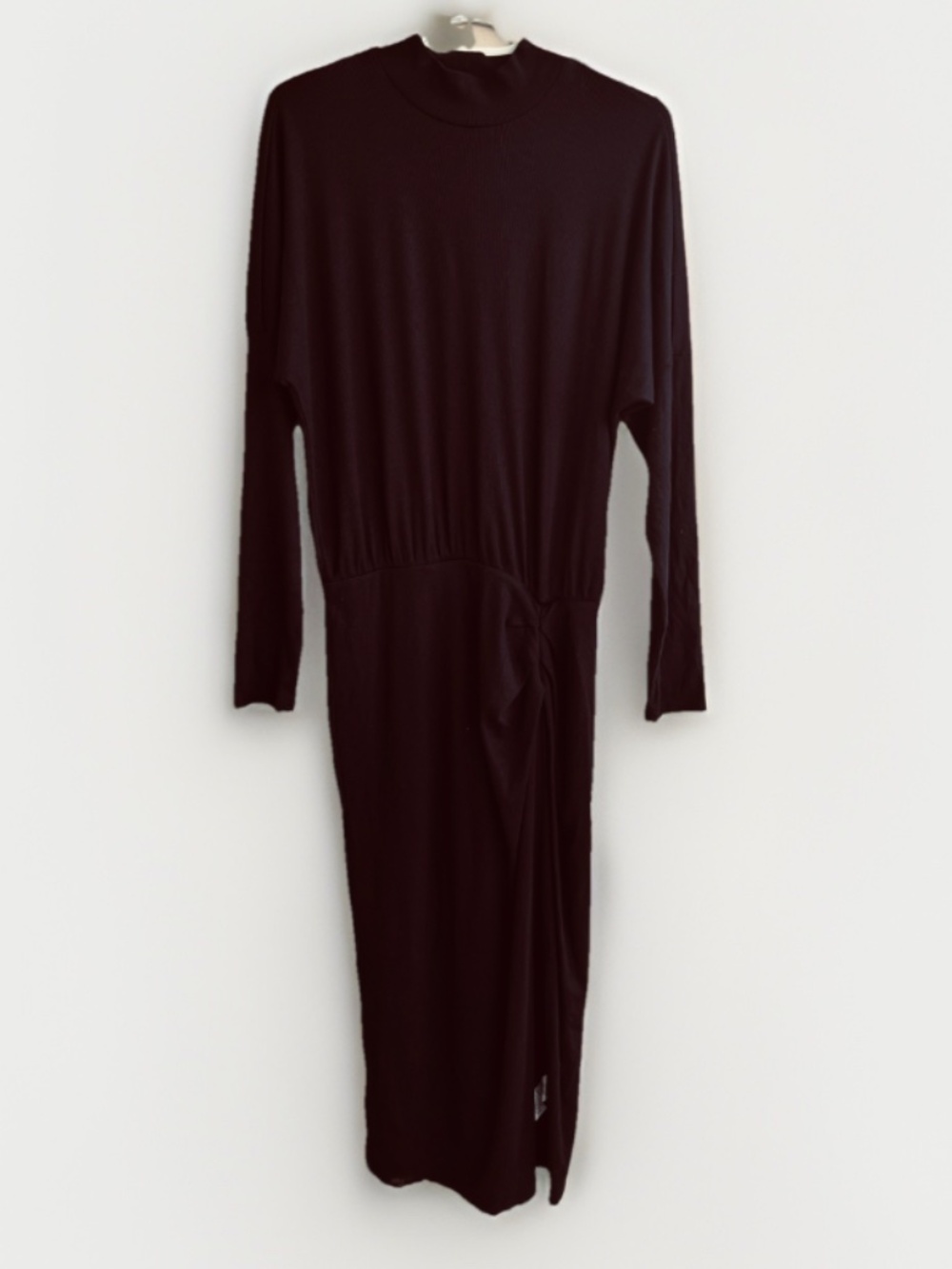 Michael Stars Black Cotton Modal Ribbed Draped Mock Neck Midi Dress Size M